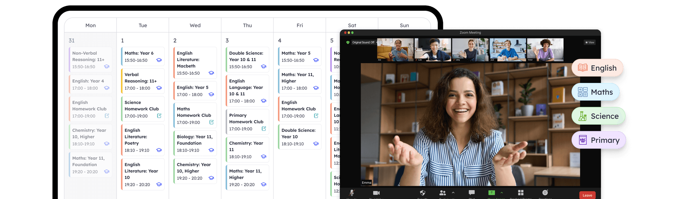 Mockup of TutorGym Calendar and session
